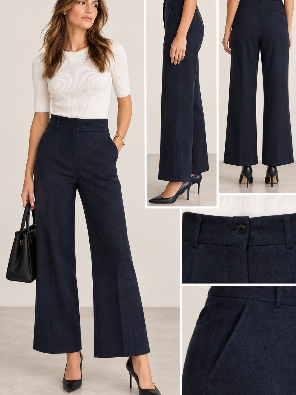 Alexander McQueen Virgin Wool High Rise Wide Leg Pants Navy Blue IT40 US4 🟫